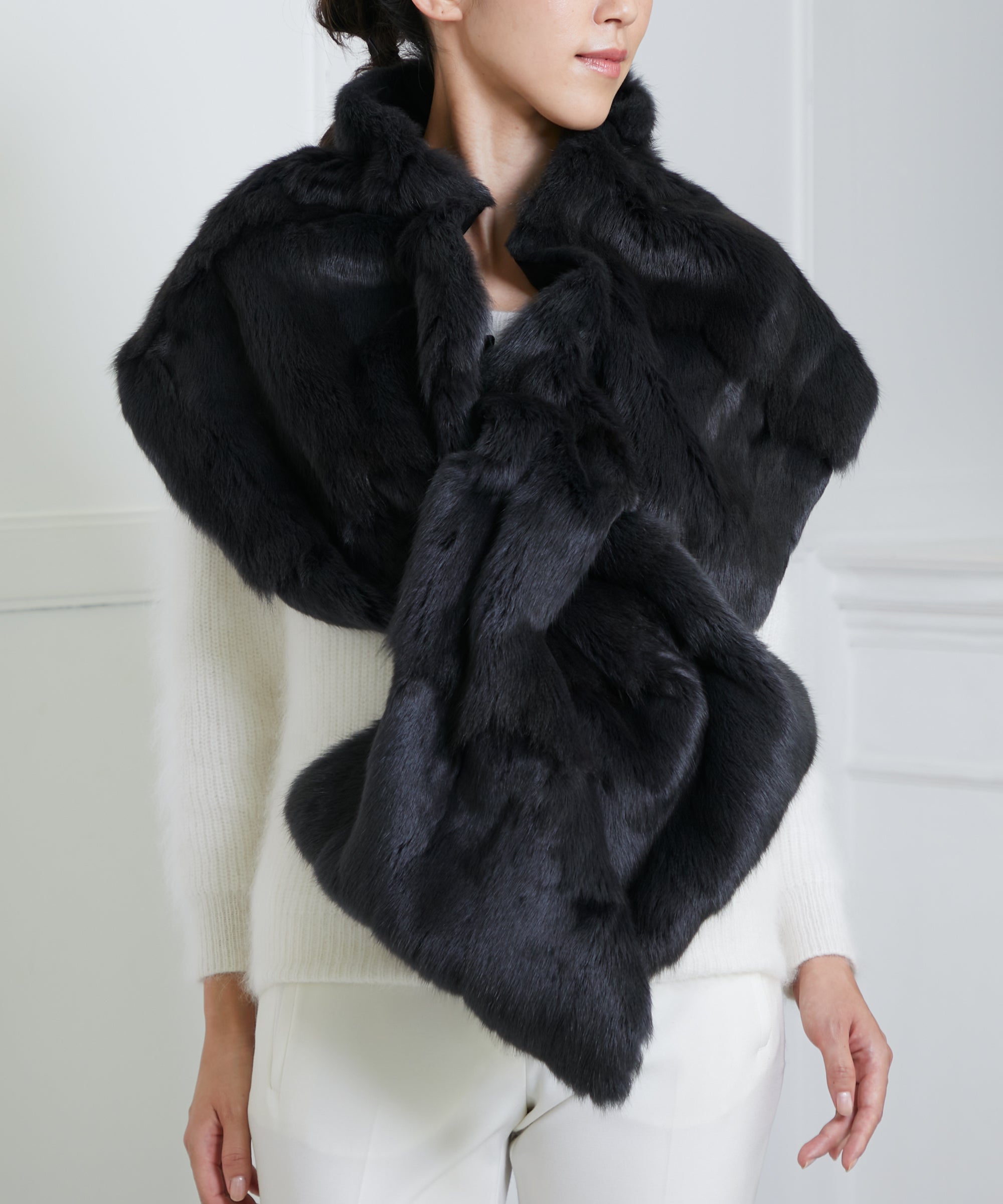 DRAWSTRING] ドローストリング付き大判ストール - 毛皮リメイクのTADFUR 